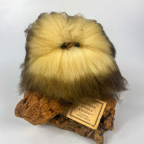 Vintage Wooly Whooos Shearling Owl Figurine By Sandy Finch - Picture 1 of 9